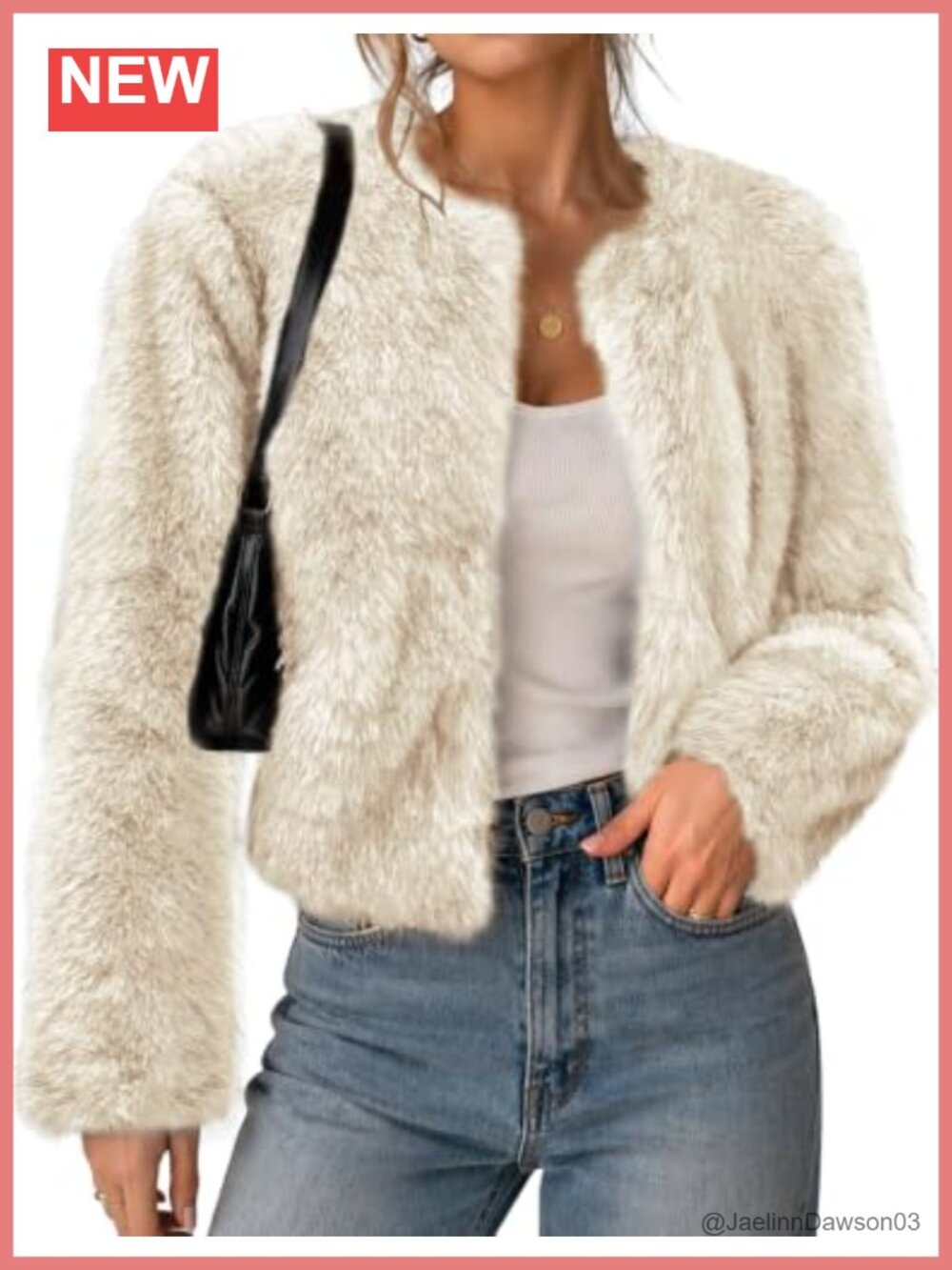 Women's Cropped Faux Fur Coat Long Sleeve Open Front